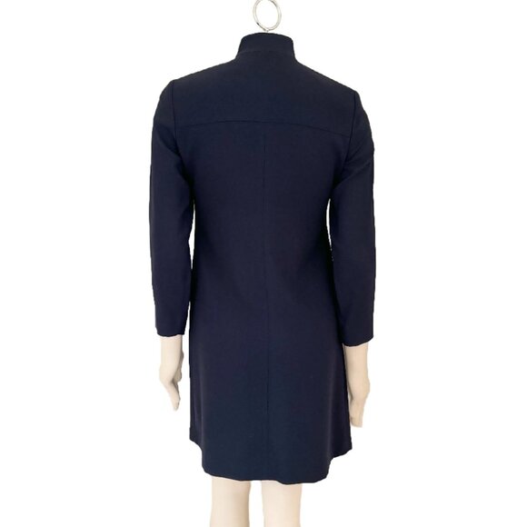 VTG LIZ CLAIBORNE Gold Button High Neck Military Style Dress in Navy SZ 4P - Picture 7 of 11